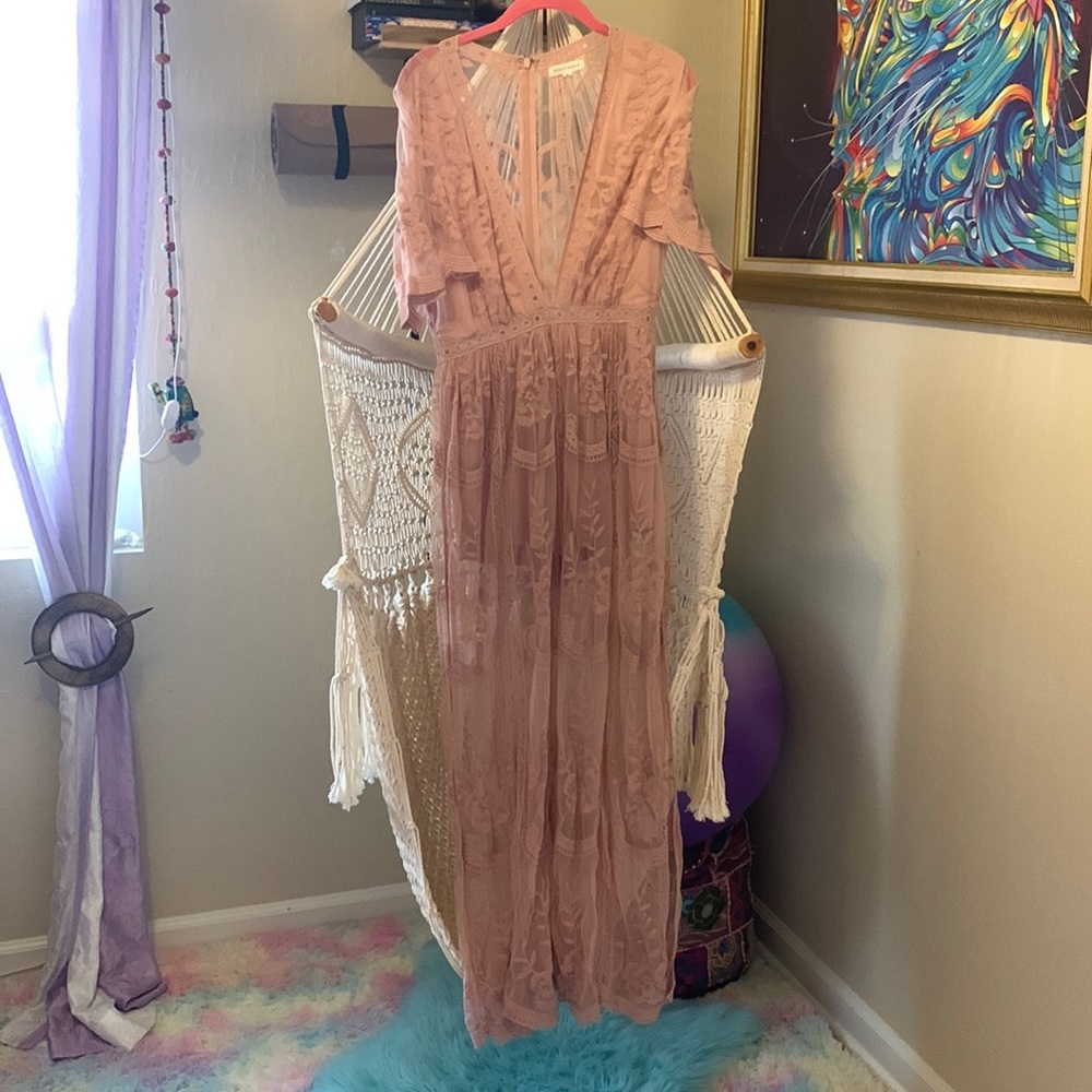 Embroidered Lace Skort Maxi Dress Romper